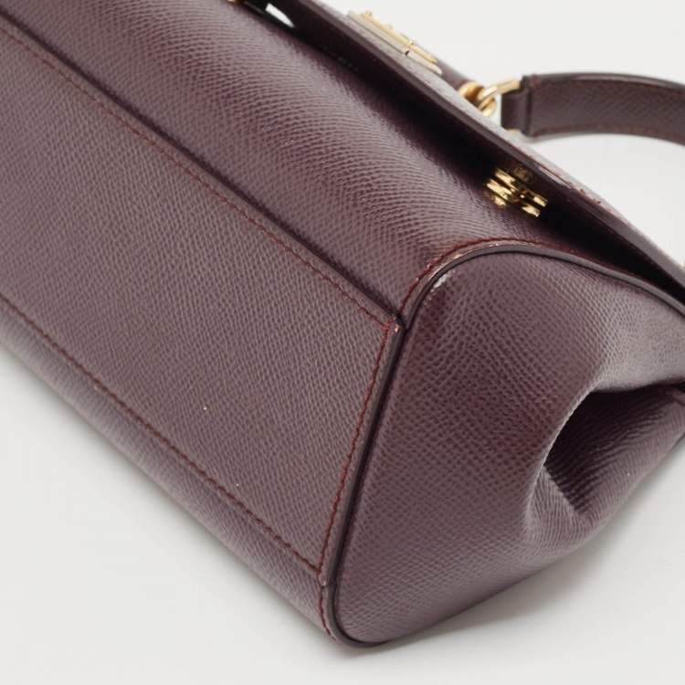 Pre Owned Dolce & Gabbana Dark Purple Leather Mini Miss Sicily Top Handle Bag