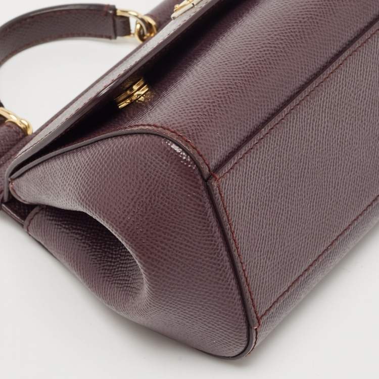 Pre Owned Dolce & Gabbana Dark Purple Leather Mini Miss Sicily Top Handle Bag