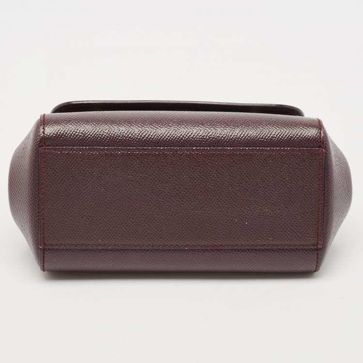 Pre Owned Dolce & Gabbana Dark Purple Leather Mini Miss Sicily Top Handle Bag