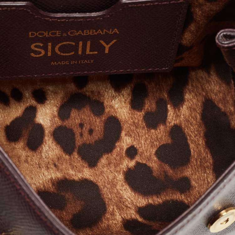 Pre Owned Dolce & Gabbana Dark Purple Leather Mini Miss Sicily Top Handle Bag