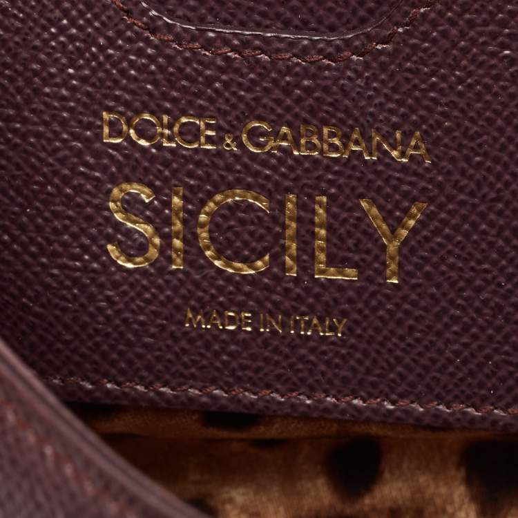 Pre Owned Dolce & Gabbana Dark Purple Leather Mini Miss Sicily Top Handle Bag