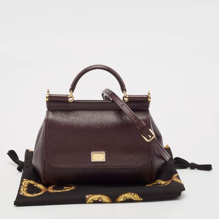 Pre Owned Dolce & Gabbana Dark Purple Leather Mini Miss Sicily Top Handle Bag