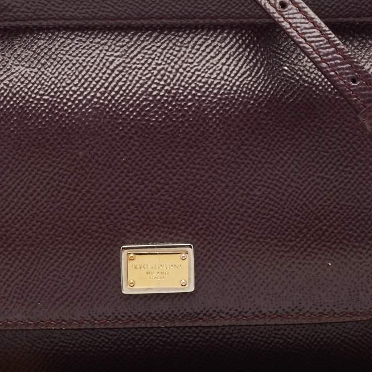 Pre Owned Dolce & Gabbana Dark Purple Leather Mini Miss Sicily Top Handle Bag