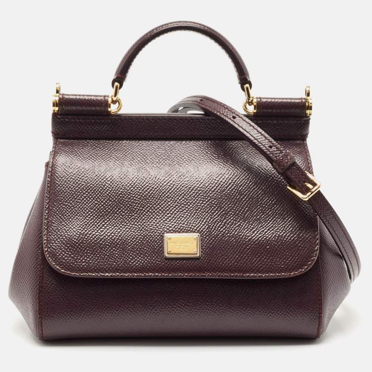 Pre Owned Dolce & Gabbana Dark Purple Leather Mini Miss Sicily Top Handle Bag