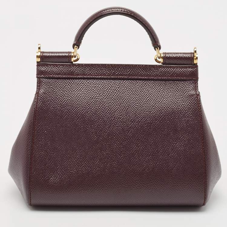 Pre Owned Dolce & Gabbana Dark Purple Leather Mini Miss Sicily Top Handle Bag