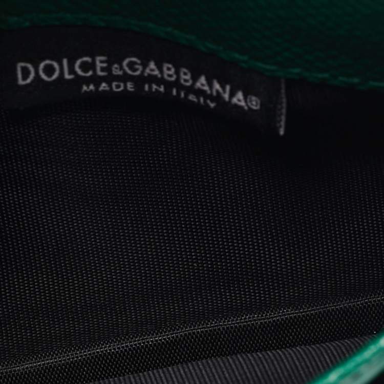 Pre Owned Dolce & Gabbana Green/White Leather Banana Leaf Printed Card Case