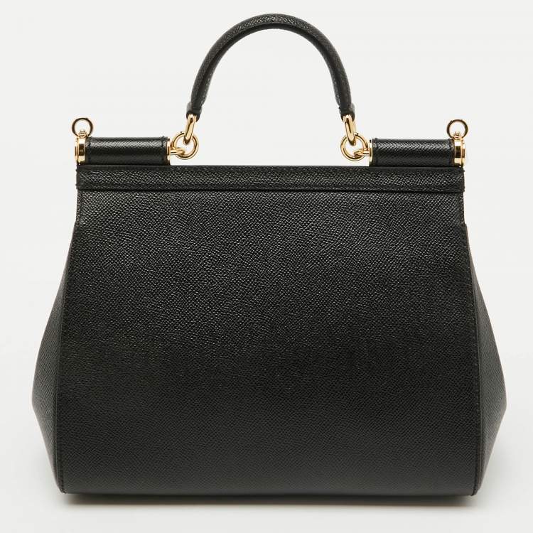 Pre Owned Dolce & Gabbana Black Leather Large Miss Sicily Top Handle Bag