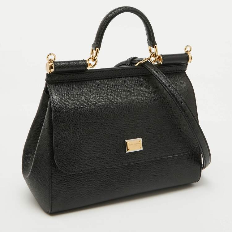 Pre Owned Dolce & Gabbana Black Leather Large Miss Sicily Top Handle Bag
