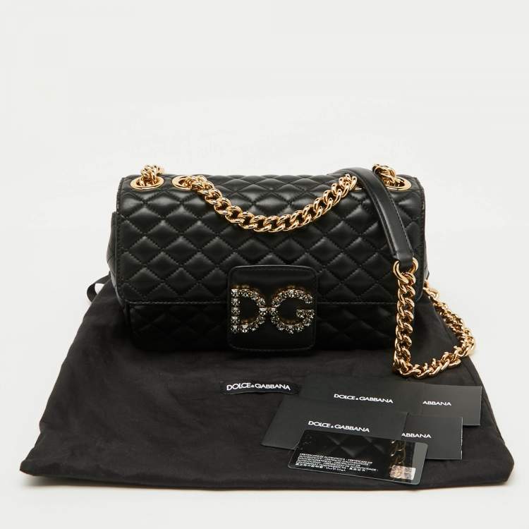 Pre Owned Dolce & Gabbana Black Quilted Leather DG Millennials Flap Shoulder Bag