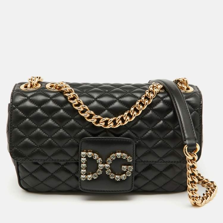 Pre Owned Dolce & Gabbana Black Quilted Leather DG Millennials Flap Shoulder Bag