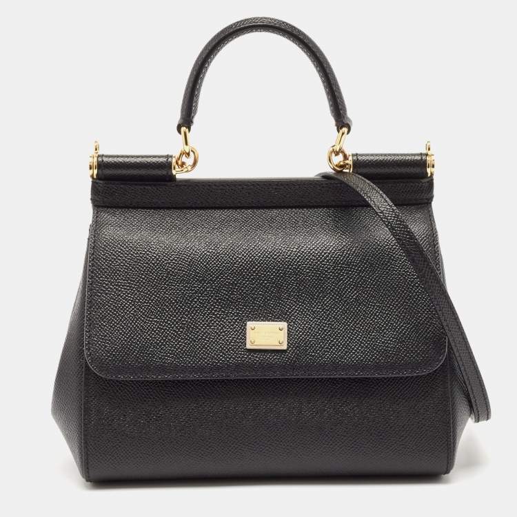 Pre Owned Dolce & Gabbana Black Leather Small Miss Sicily Top Handle Bag