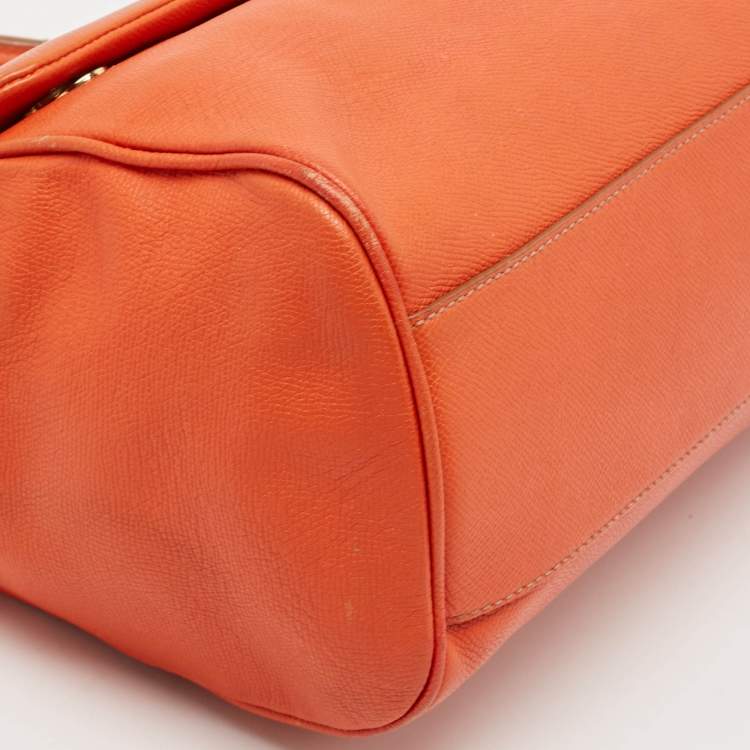 Pre Owned Dolce & Gabbana Orange Leather Large Miss Sicily Top Handle Bag