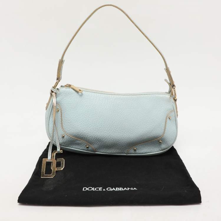 Pre Owned Dolce & Gabbana Turquoise Leather Shoulder Bag