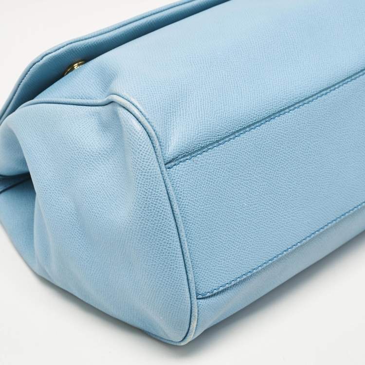 Pre Owned Dolce & Gabbana Blue Leather Large Miss Sicily Top Handle Bag