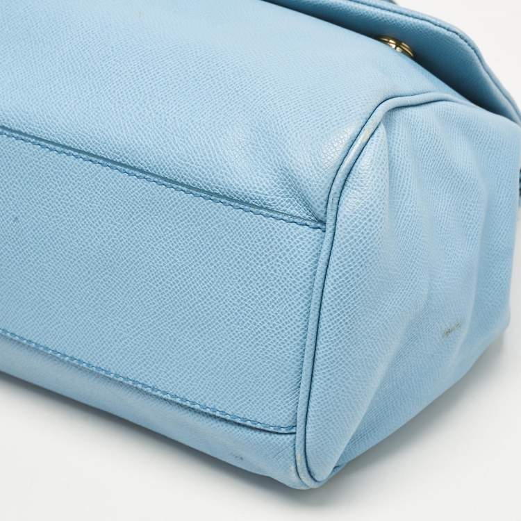 Pre Owned Dolce & Gabbana Blue Leather Large Miss Sicily Top Handle Bag