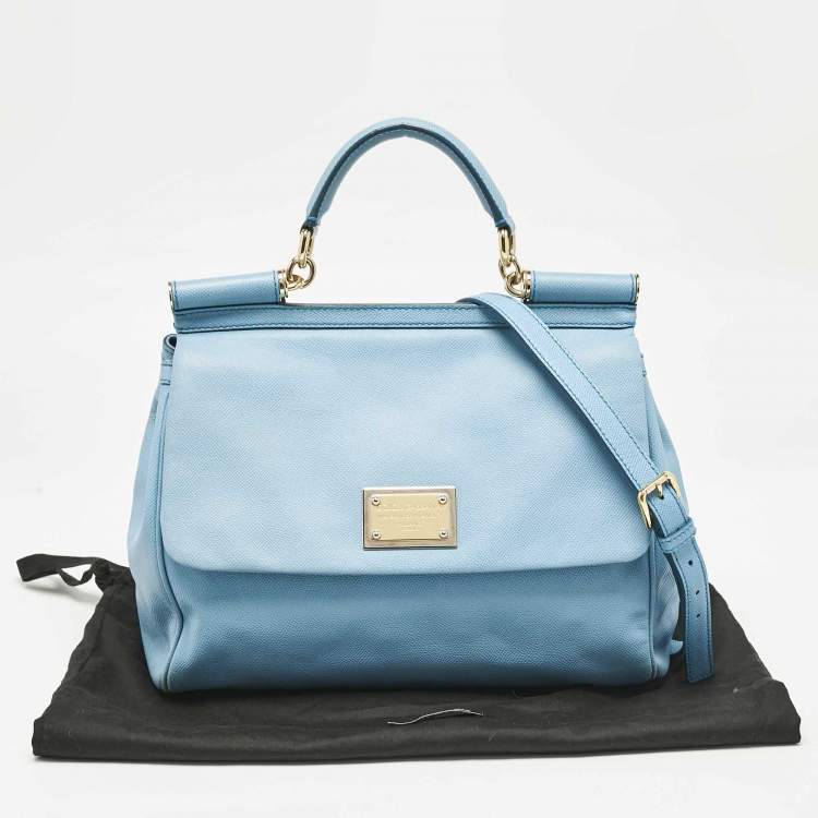 Pre Owned Dolce & Gabbana Blue Leather Large Miss Sicily Top Handle Bag