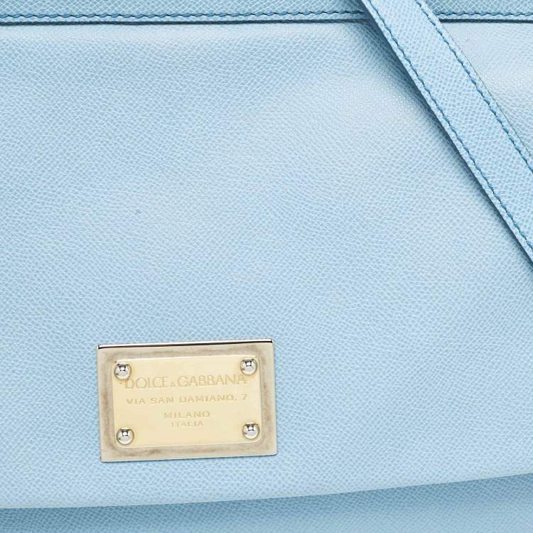 Pre Owned Dolce & Gabbana Blue Leather Large Miss Sicily Top Handle Bag