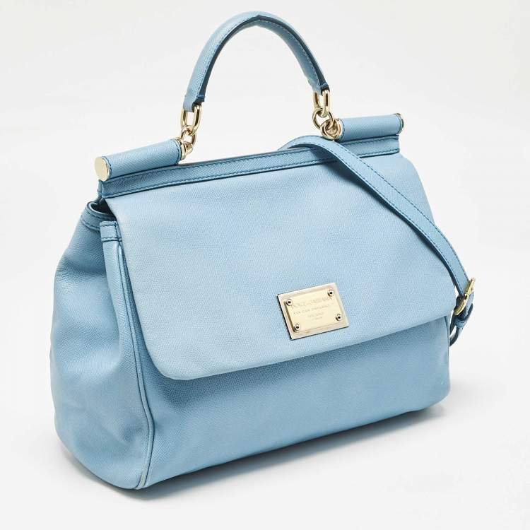 Pre Owned Dolce & Gabbana Blue Leather Large Miss Sicily Top Handle Bag