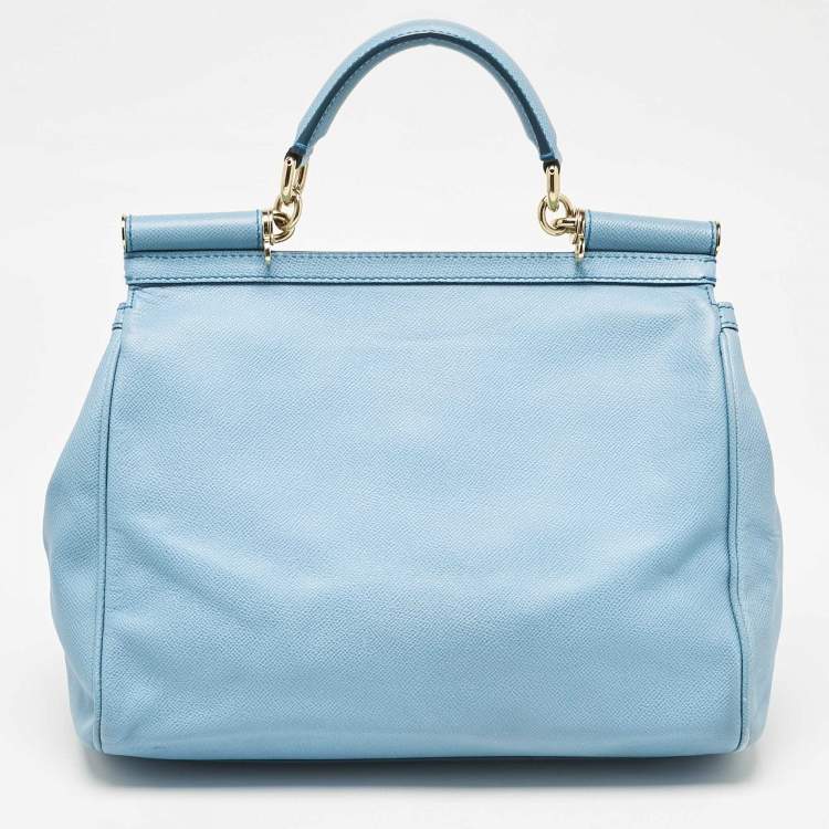 Pre Owned Dolce & Gabbana Blue Leather Large Miss Sicily Top Handle Bag
