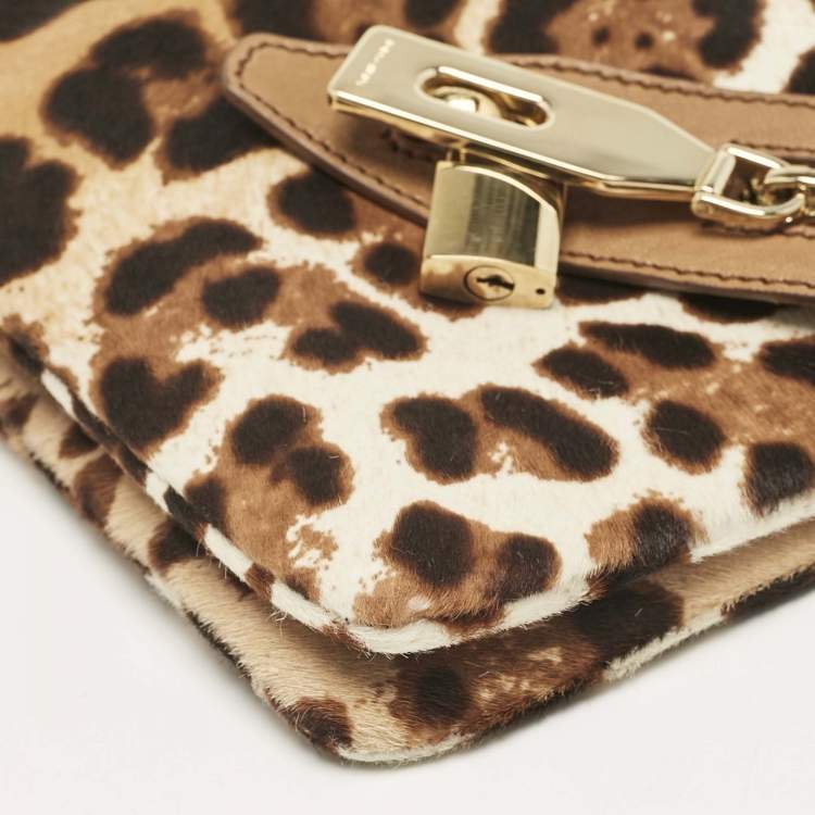 Pre Owned Dolce & Gabbana Brown Leopard Print Calfhair and Leather Clutch Bag