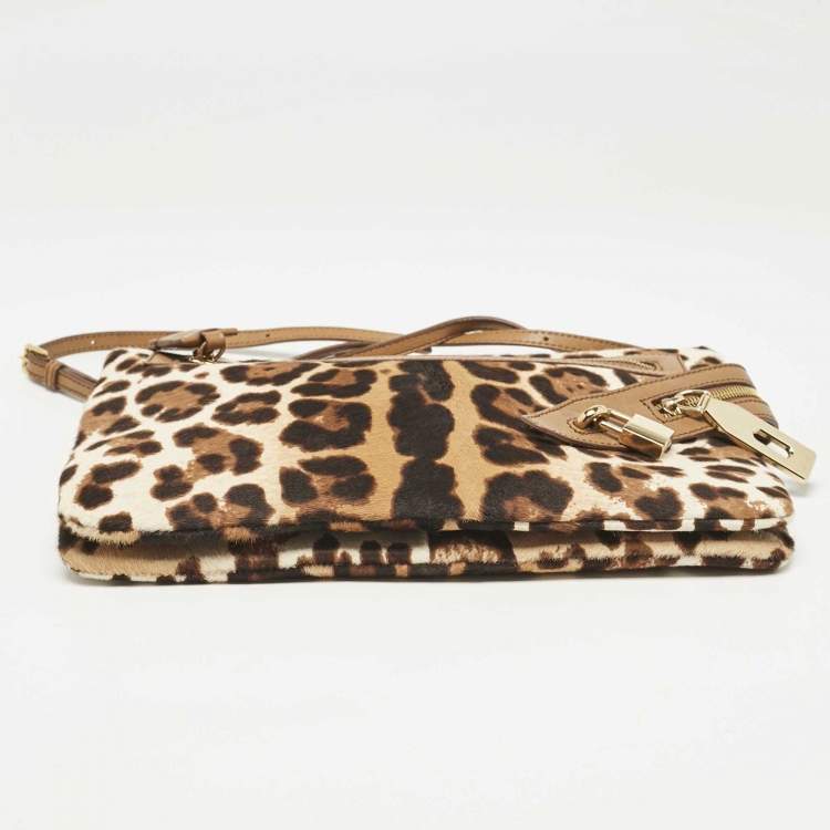Pre Owned Dolce & Gabbana Brown Leopard Print Calfhair and Leather Clutch Bag