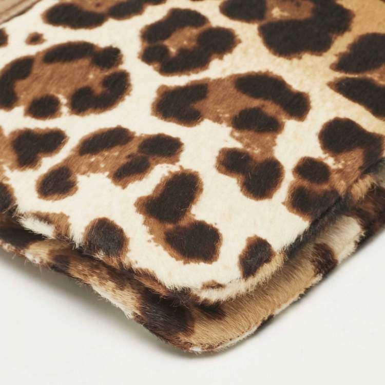Pre Owned Dolce & Gabbana Brown Leopard Print Calfhair and Leather Clutch Bag