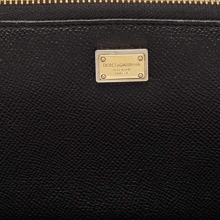Pre Owned Dolce & Gabbana Black Leather Zip Continental Wallet