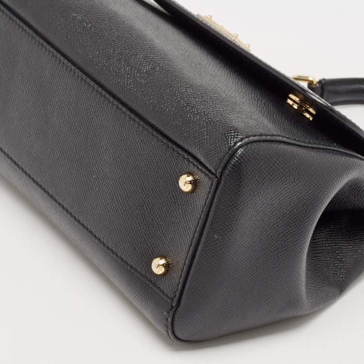Pre Owned Dolce & Gabbana Black Leather Medium Miss Sicily Top Handle Bag