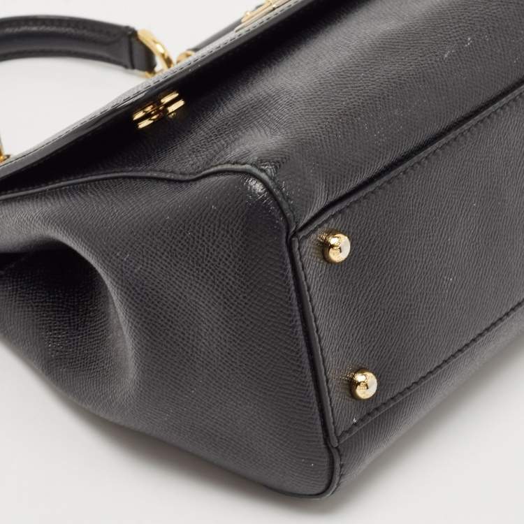 Pre Owned Dolce & Gabbana Black Leather Medium Miss Sicily Top Handle Bag