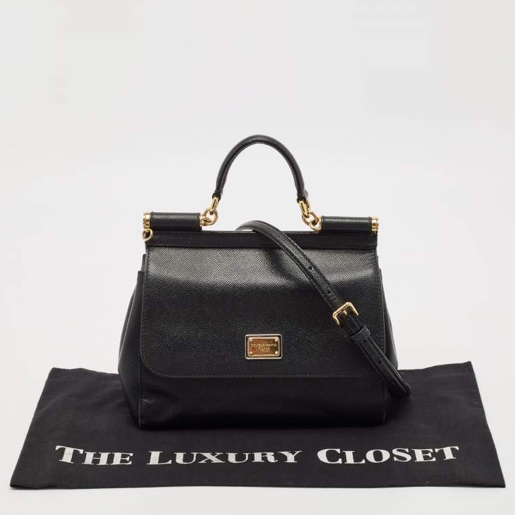 Pre Owned Dolce & Gabbana Black Leather Medium Miss Sicily Top Handle Bag