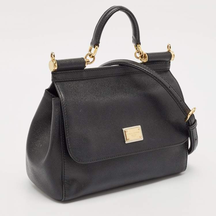 Pre Owned Dolce & Gabbana Black Leather Medium Miss Sicily Top Handle Bag