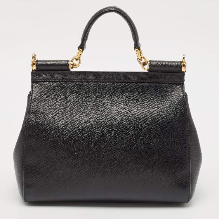 Pre Owned Dolce & Gabbana Black Leather Medium Miss Sicily Top Handle Bag