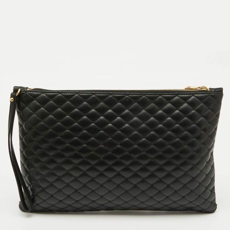 مملوكة مسبقًا Dolce & Gabbana Black Quilted Leather Top Zip Pouch