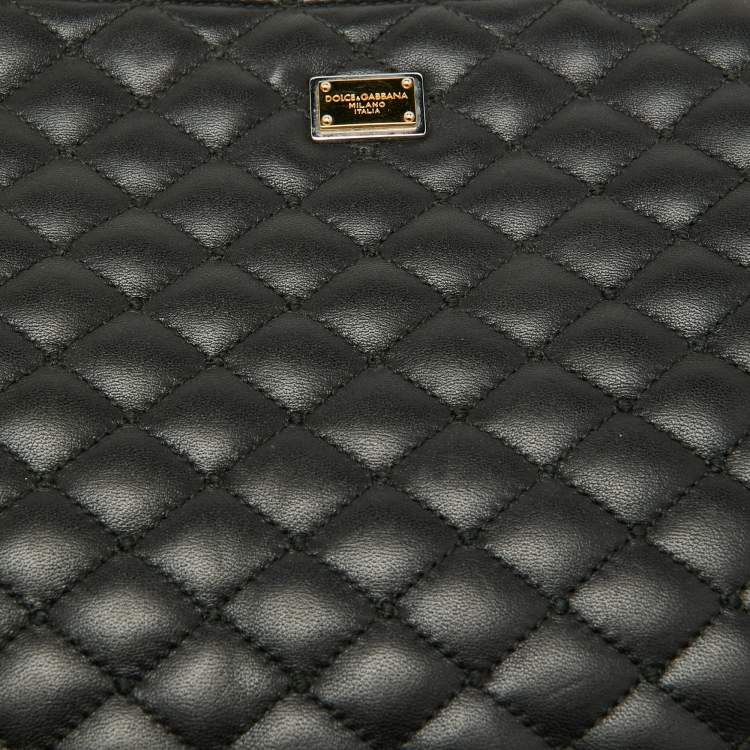مملوكة مسبقًا Dolce & Gabbana Black Quilted Leather Top Zip Pouch