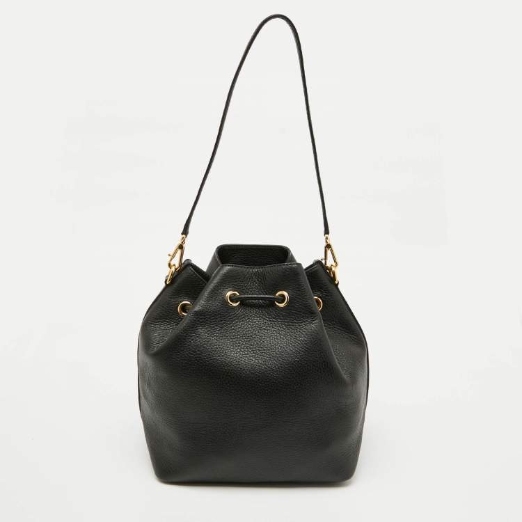 Pre Owned Dolce & Gabbana Black Leather Drawstring Bucket Bag