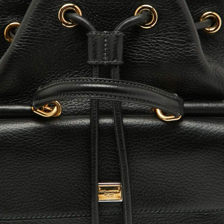 Pre Owned Dolce & Gabbana Black Leather Drawstring Bucket Bag