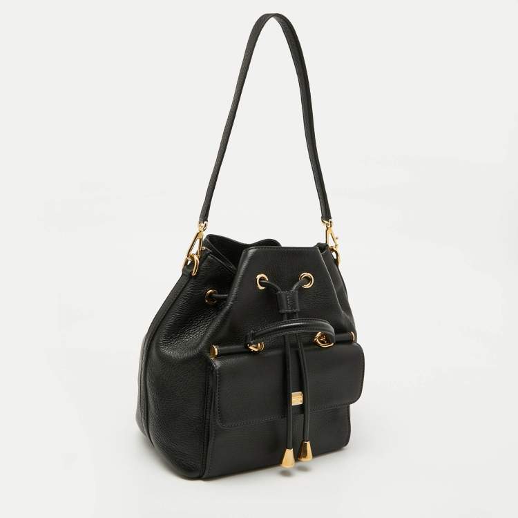 Pre Owned Dolce & Gabbana Black Leather Drawstring Bucket Bag
