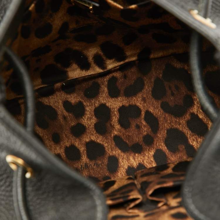 Pre Owned Dolce & Gabbana Black Leather Drawstring Bucket Bag