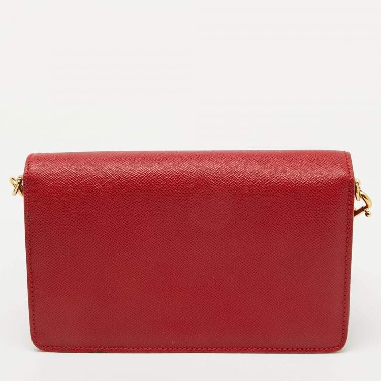 Pre Owned Dolce & Gabbana Red Leather Lock Flap Shoulder Bag