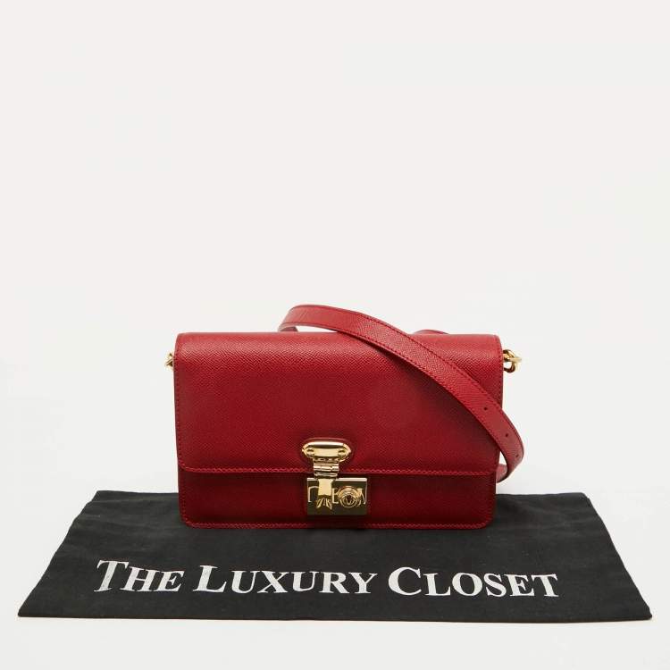 Pre Owned Dolce & Gabbana Red Leather Lock Flap Shoulder Bag