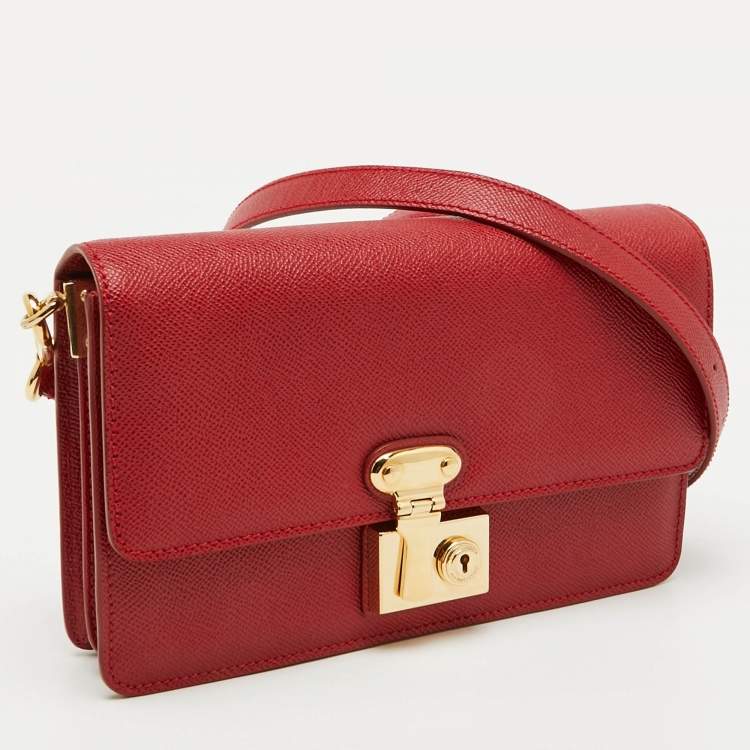 Pre Owned Dolce & Gabbana Red Leather Lock Flap Shoulder Bag