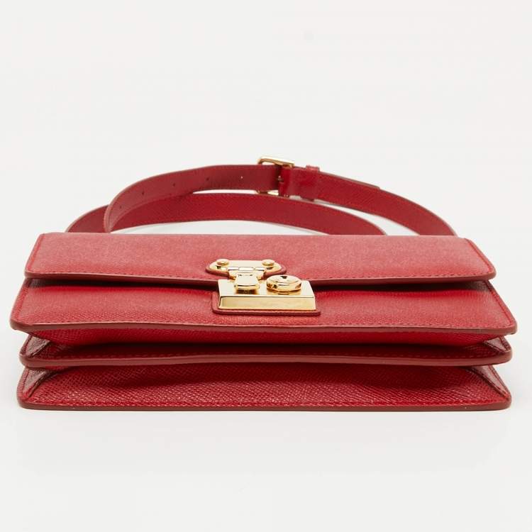Pre Owned Dolce & Gabbana Red Leather Lock Flap Shoulder Bag