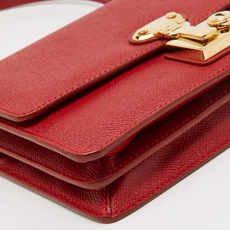Pre Owned Dolce & Gabbana Red Leather Lock Flap Shoulder Bag