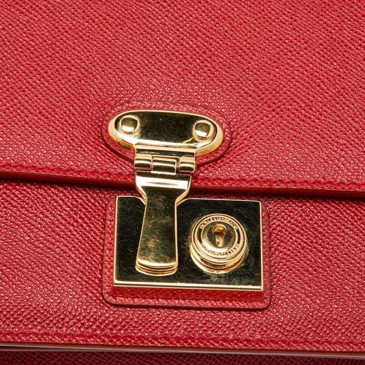 Pre Owned Dolce & Gabbana Red Leather Lock Flap Shoulder Bag