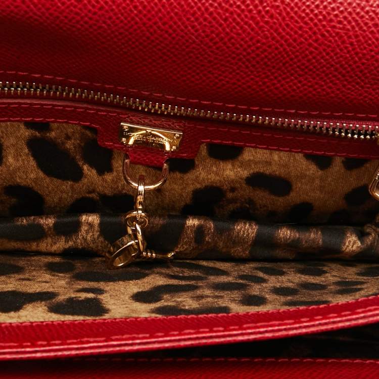 Pre Owned Dolce & Gabbana Red Leather Lock Flap Shoulder Bag