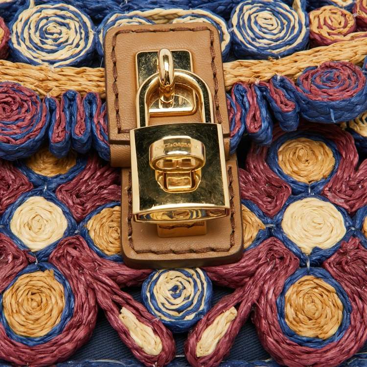 Pre Owned Dolce & Gabbana Multicolor Floral Raffia Miss Dolce Top Handle Bag