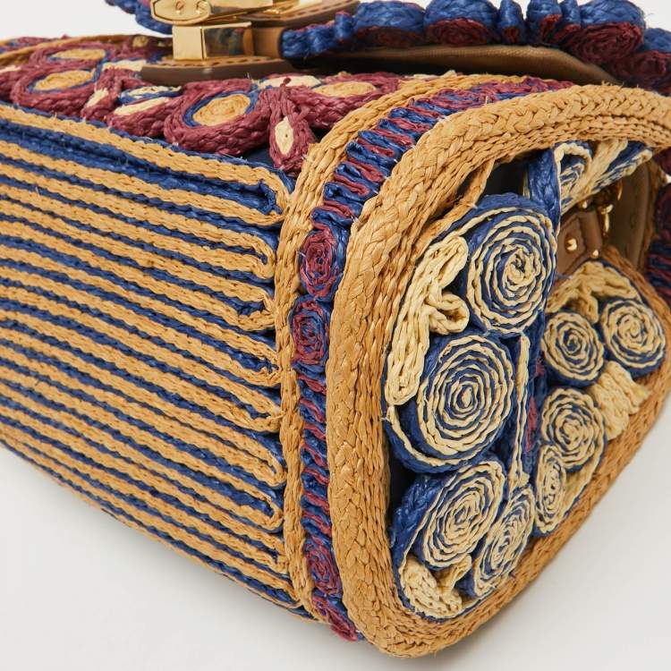 Pre Owned Dolce & Gabbana Multicolor Floral Raffia Miss Dolce Top Handle Bag