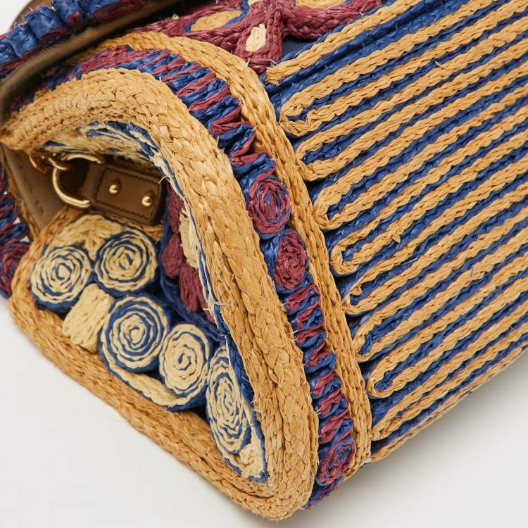 Pre Owned Dolce & Gabbana Multicolor Floral Raffia Miss Dolce Top Handle Bag