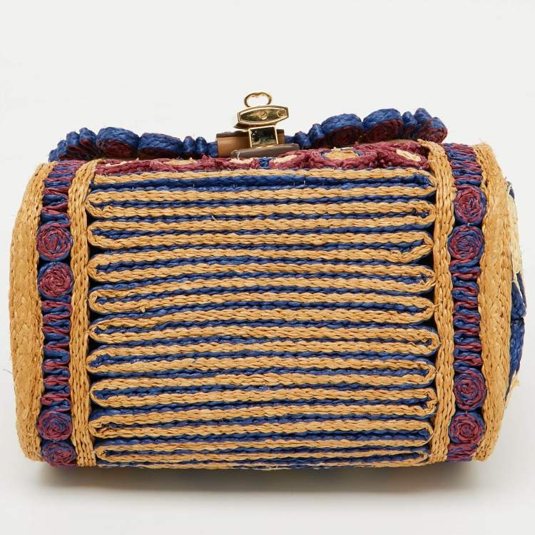 Pre Owned Dolce & Gabbana Multicolor Floral Raffia Miss Dolce Top Handle Bag