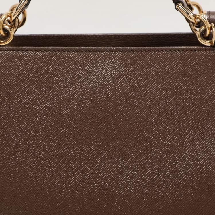 Pre Owned Dolce & Gabbana Brown Leather Miss Sicily East West Top Handle Bag